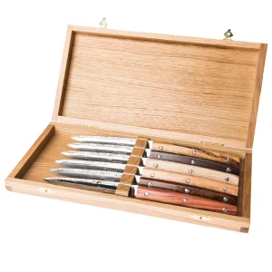 Coffret en chêne de six couteaux Diderot aux manches de bois assortis
