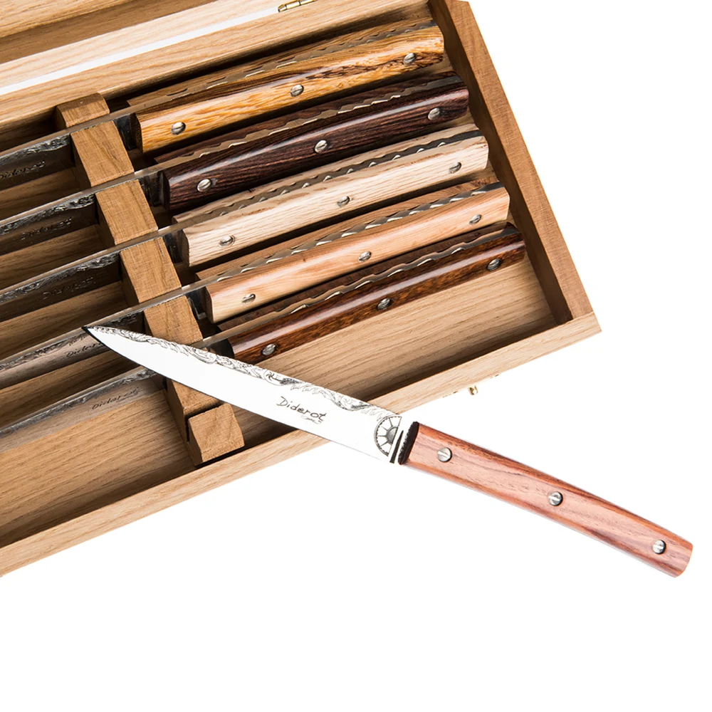 Couteau de table Diderot à manche en bois et dos de lame guilloché