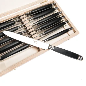 Couteau de table Empire à manche noir façon ébène et lame inox gravée