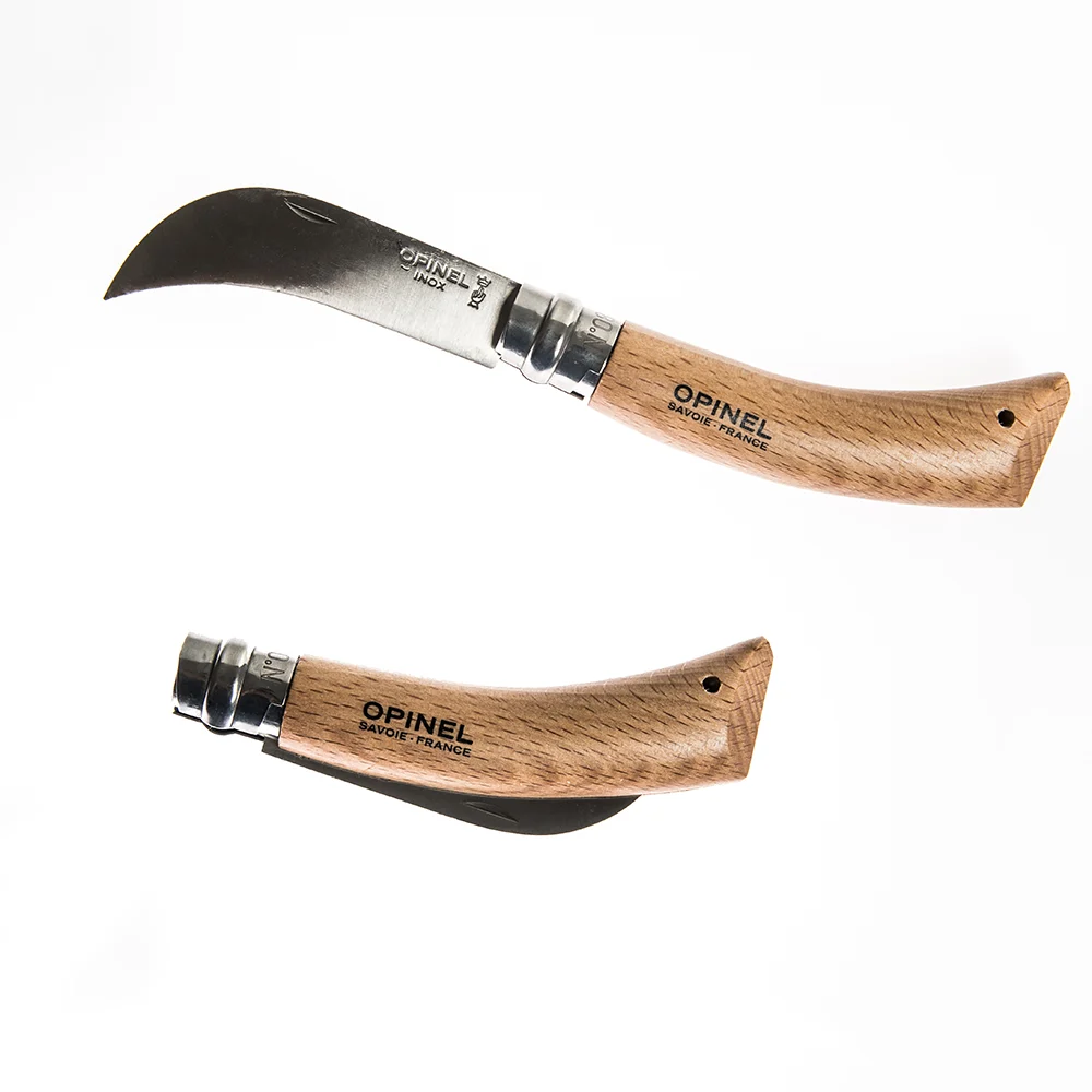 Serpette pliante Opinel n°8 à lame courbe inox et manche en bois verni
