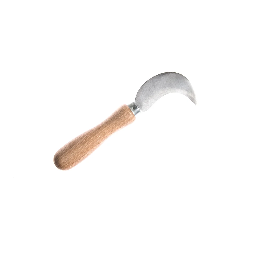 Serpette de vannier à lame courbe de 7 cm et manche en bois
